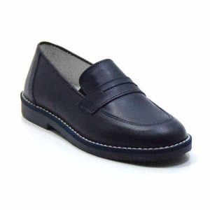 Mocassino bimbo pelle blu